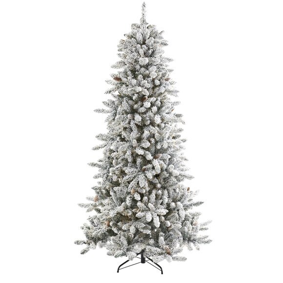 7.5 Flocked Livingston Fir Artificial Christmas Tree with Pine Cones and 1336 Bendable Branches - SKU #T4498 - 2