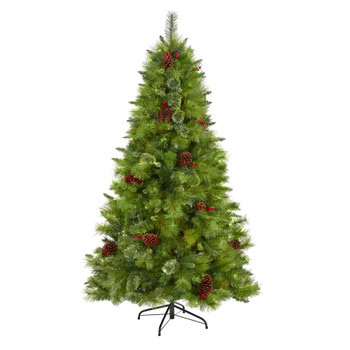 6 Montana Mixed Pine Artificial Christmas Tree with Pine Cones Berries and 814 Bendable Branches - SKU #T4505