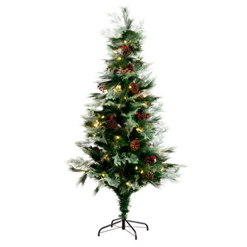 6 Pre-Lit Fiber Optic Artificial Pinecone Berries Christmas Tree with 64 Warm White LED Lights - SKU #T4573