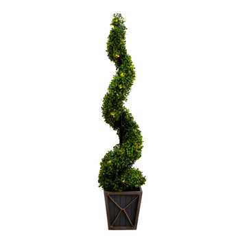 45 UV Resistant Artificial Boxwood Spiral Topiary Tree with LED Lights in Decorative Planter Indo - SKU #T4673