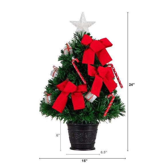 24in. Pre-Lit Fiber Optic Classic Star Topped Artificial Christmas Tree with Decorative Planter - SKU #T4751 - 1