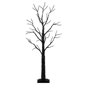 4 Pre-Lit Halloween Black Twig Artificial Fall Tree with 240 Orange Purple LED Lights - SKU #T4760