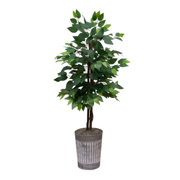 3 Artificial Double Trunk Ficus Tree in Metal Planter - SKU #T4872