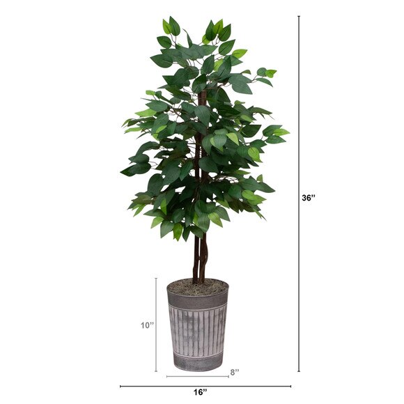 3 Artificial Double Trunk Ficus Tree in Metal Planter - SKU #T4872 - 1