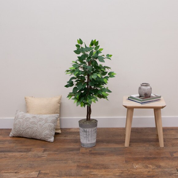 3 Artificial Double Trunk Ficus Tree in Metal Planter - SKU #T4872 - 2