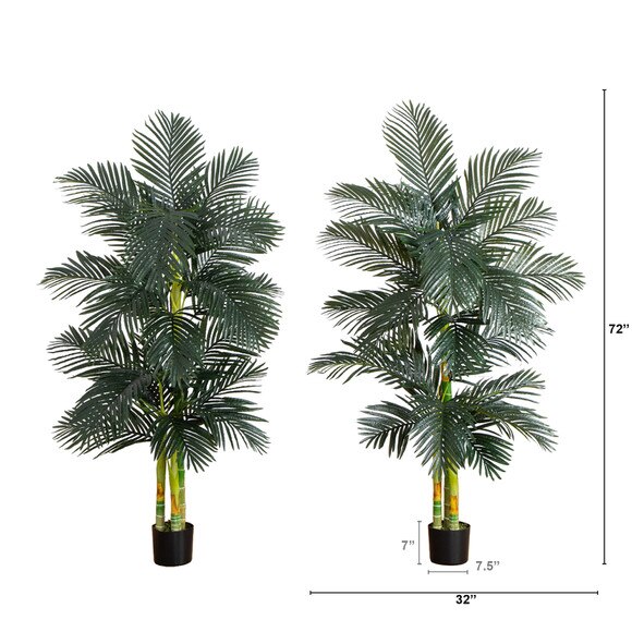 6 Artificial Triple Stalk Golden Cane Palm Tree- Set of 2 - SKU #T5008 - 1