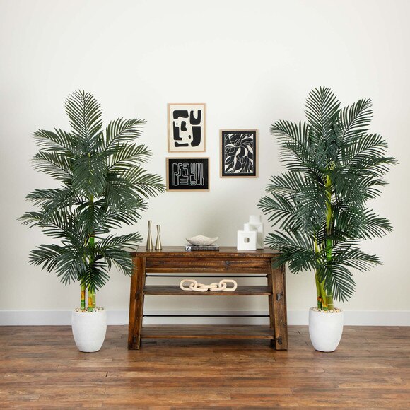 6 Artificial Triple Stalk Golden Cane Palm Tree- Set of 2 - SKU #T5008 - 6