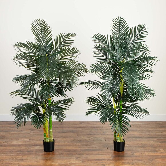 6 Artificial Triple Stalk Golden Cane Palm Tree- Set of 2 - SKU #T5008 - 7