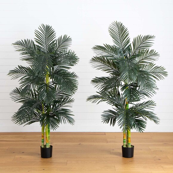 6 Artificial Triple Stalk Golden Cane Palm Tree- Set of 2 - SKU #T5008 - 8