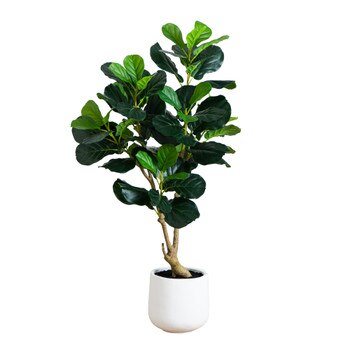 4-ft Artificial Lush Fiddle Leaf Tree in Decorative White Planter - SKU #T5068