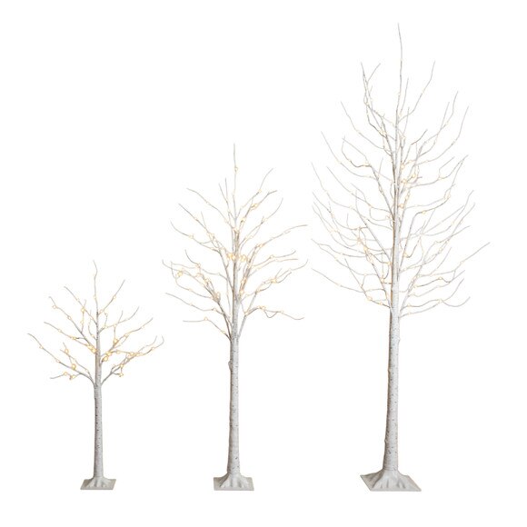 4-ft 6-ft 8-ft Pre-Lit Artificial White Birch Trees with LED Lights - Set of 3 - SKU #T5101