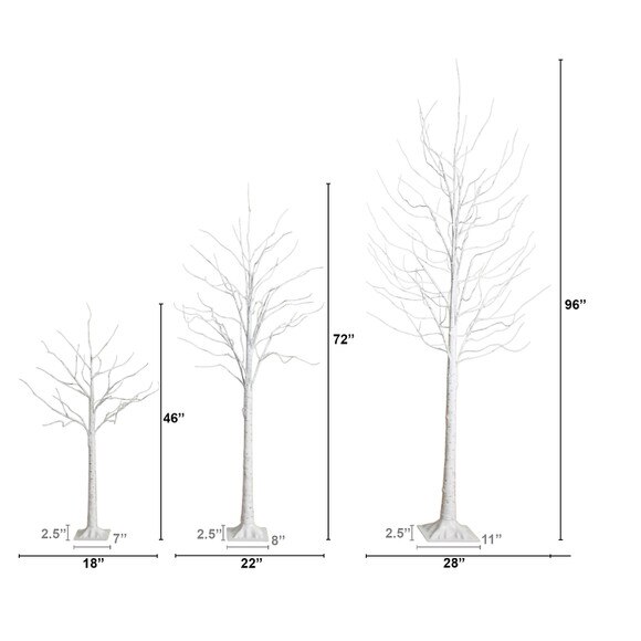 4-ft 6-ft 8-ft Pre-Lit Artificial White Birch Trees with LED Lights - Set of 3 - SKU #T5101 - 1
