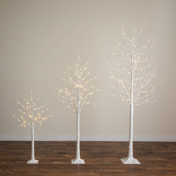 4-ft 6-ft 8-ft Pre-Lit Artificial White Birch Trees with LED Lights - Set of 3 - SKU #T5101 - 8