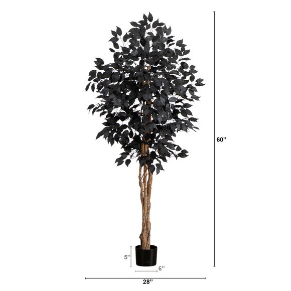 5-ft Artificial Halloween Black Ficus Tree with Natural Trunk - SKU #T5136 - 1