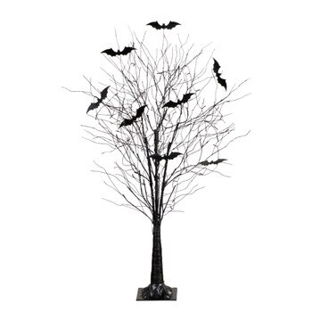 5-ft Pre-Lit Artificial Halloween Black Twig Tree with Bats and 50 Warm White LED Lights - SKU #T5205