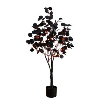 4-ft Pre-Lit Artificial Halloween Black Eucalyptus Tree with 160 Orange Purple LED Lights - SKU #T5221