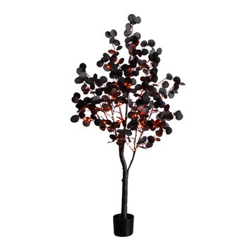 5-ft Pre-Lit Artificial Halloween Black Eucalyptus Tree with 220 Orange Purple LED Lights - SKU #T5222