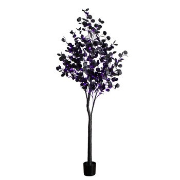 7-ft Pre-Lit Artificial Halloween Black Eucalyptus Tree with 420 Orange Purple LED Lights - SKU #T5224