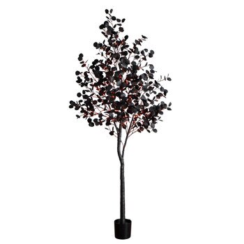 8-ft Pre-Lit Artificial Halloween Black Eucalyptus Tree with 540 Orange Purple LED Lights - SKU #T5225