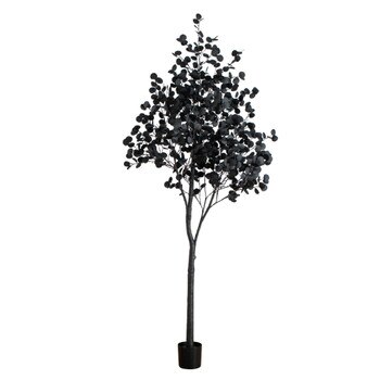 9-ft Pre-Lit Artificial Halloween Black Eucalyptus Tree with 700 Orange Purple LED Lights - SKU #T5226