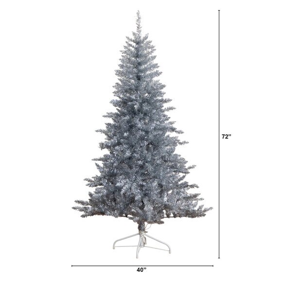 6-ft Artificial Silver Christmas Tree with 300 Cool White LED Lights - SKU #T5239 - 1