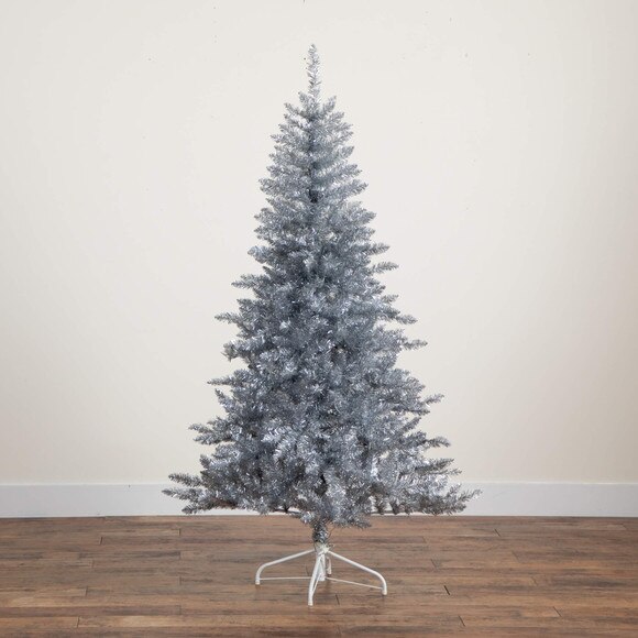 6-ft Artificial Silver Christmas Tree with 300 Cool White LED Lights - SKU #T5239 - 6