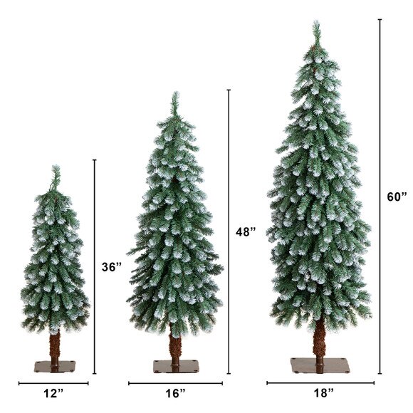 3-ft 4-ft 5-ft Pre-Lit Frosted Artificial Christmas Tree Set with Warm LED Lights - Set of 3 - SKU #T5248 - 1