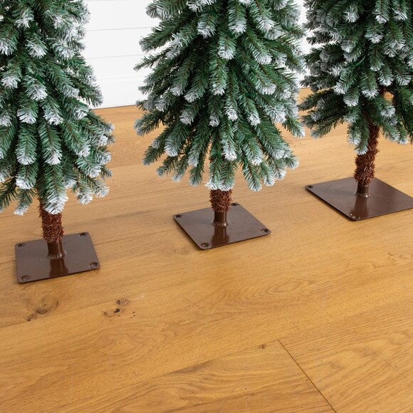 3-ft 4-ft 5-ft Pre-Lit Frosted Artificial Christmas Tree Set with Warm LED Lights - Set of 3 - SKU #T5248 - 6