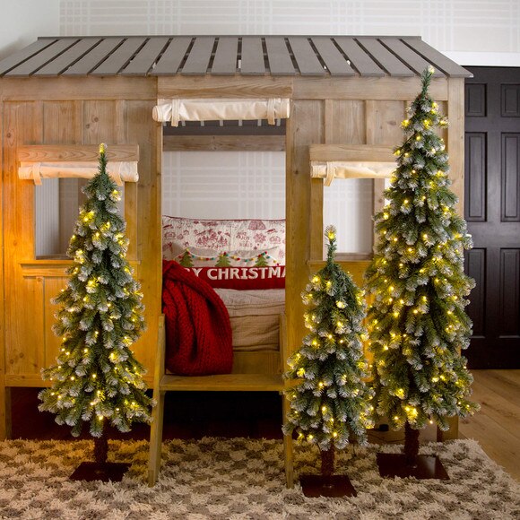 3-ft 4-ft 5-ft Pre-Lit Frosted Artificial Christmas Tree Set with Warm LED Lights - Set of 3 - SKU #T5248 - 8