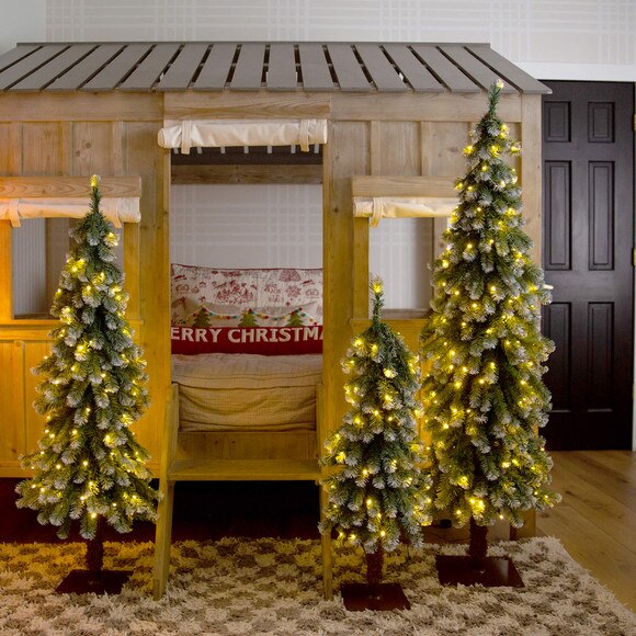 3-ft 4-ft 5-ft Pre-Lit Frosted Artificial Christmas Tree Set with Warm LED Lights - Set of 3 - SKU #T5248 - 9