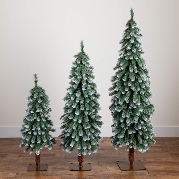 3-ft 4-ft 5-ft Pre-Lit Frosted Artificial Christmas Tree Set with Warm LED Lights - Set of 3 - SKU #T5248 - 10