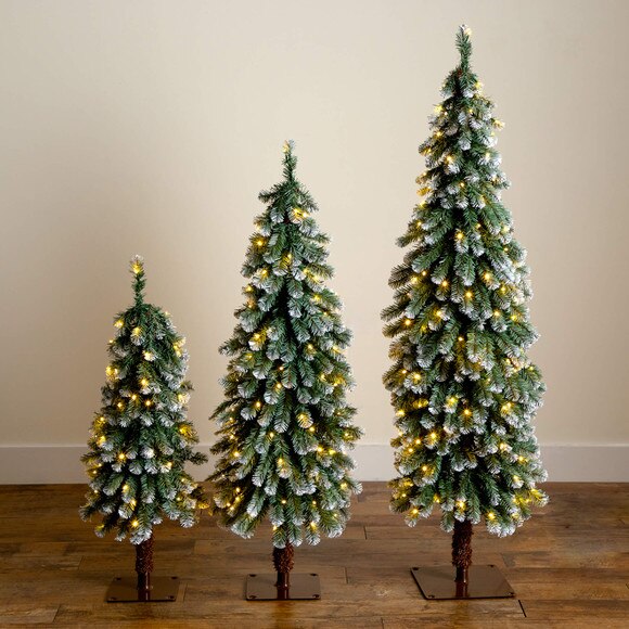 3-ft 4-ft 5-ft Pre-Lit Frosted Artificial Christmas Tree Set with Warm LED Lights - Set of 3 - SKU #T5248 - 11
