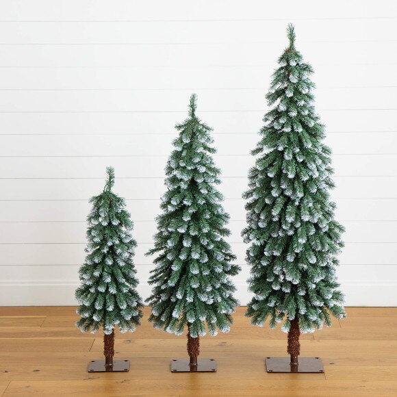 3-ft 4-ft 5-ft Pre-Lit Frosted Artificial Christmas Tree Set with Warm LED Lights - Set of 3 - SKU #T5248 - 12