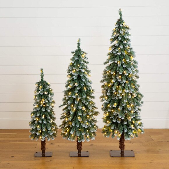 3-ft 4-ft 5-ft Pre-Lit Frosted Artificial Christmas Tree Set with Warm LED Lights - Set of 3 - SKU #T5248 - 13