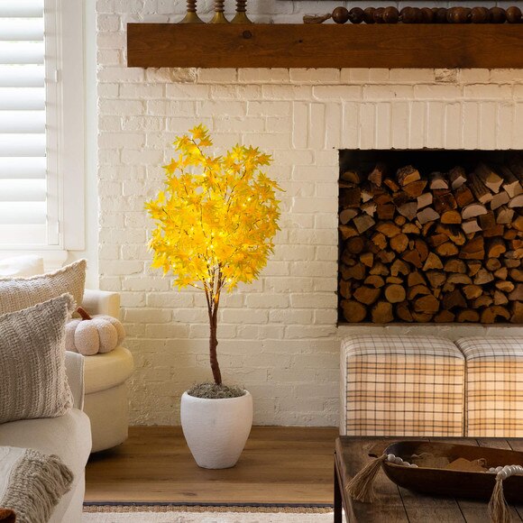 4-ft Pre-Lit Yellow Autumn Maple Artifical Fall Tree with 150 Warm White LED Lights - SKU #T5270 - 4