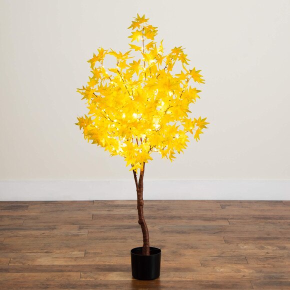 4-ft Pre-Lit Yellow Autumn Maple Artifical Fall Tree with 150 Warm White LED Lights - SKU #T5270 - 8