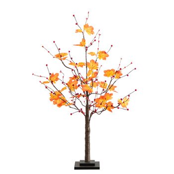 3-ft Pre-Lit Autumn Maple Artificial Fall Tree with Berries and 36 Warm White LED Lights - SKU #T5277