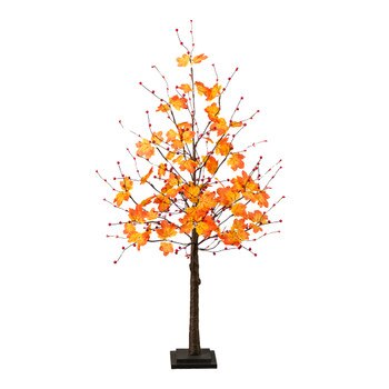 4-ft Pre-Lit Autumn Maple Artificial Fall Tree with Berries and 60 Warm White LED Lights - SKU #T5278