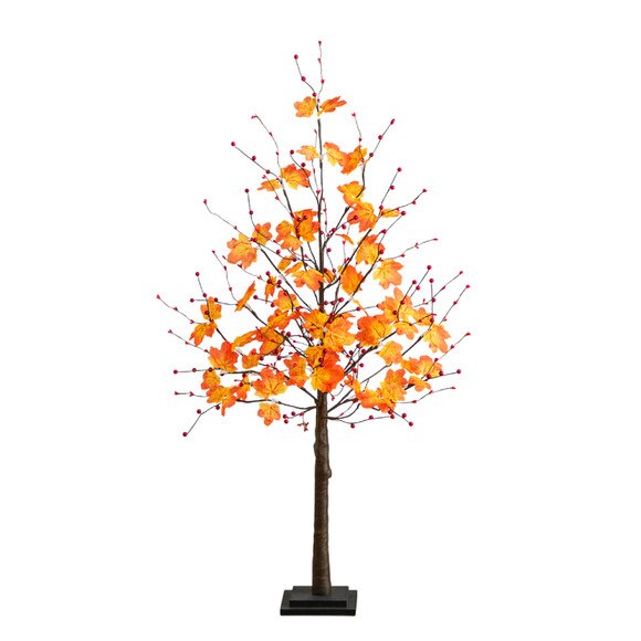 4-ft Pre-Lit Autumn Maple Artificial Fall Tree with Berries and 60 Warm White LED Lights - SKU #T5278 - 6