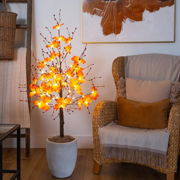 4-ft Pre-Lit Autumn Maple Artificial Fall Tree with Berries and 60 Warm White LED Lights - SKU #T5278 - 7