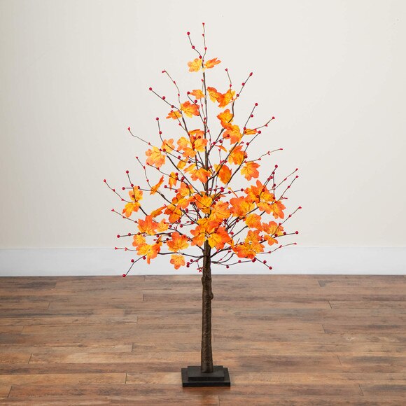 4-ft Pre-Lit Autumn Maple Artificial Fall Tree with Berries and 60 Warm White LED Lights - SKU #T5278 - 8