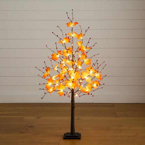 4-ft Pre-Lit Autumn Maple Artificial Fall Tree with Berries and 60 Warm White LED Lights - SKU #T5278 - 9