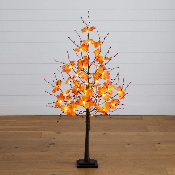 4-ft Pre-Lit Autumn Maple Artificial Fall Tree with Berries and 60 Warm White LED Lights - SKU #T5278 - 10