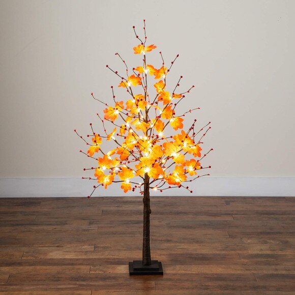 4-ft Pre-Lit Autumn Maple Artificial Fall Tree with Berries and 60 Warm White LED Lights - SKU #T5278 - 11