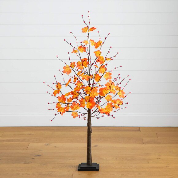 4-ft Pre-Lit Autumn Maple Artificial Fall Tree with Berries and 60 Warm White LED Lights - SKU #T5278 - 12