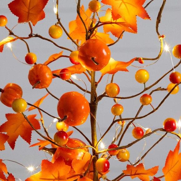 18-in Pre-Lit Artificial Maple Tree with Pumpkin Ornaments and 30 LED String Lights in Burlap Wrapped Base Base - SKU #T5289 - 3