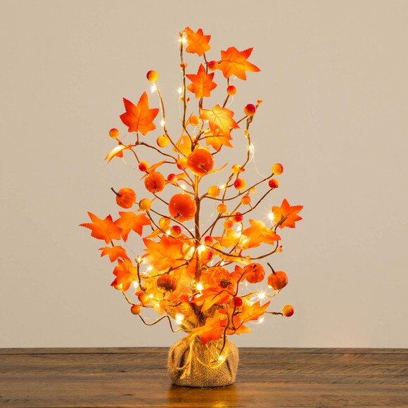 18-in Pre-Lit Artificial Maple Tree with Pumpkin Ornaments and 30 LED String Lights in Burlap Wrapped Base Base - SKU #T5289 - 11