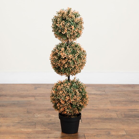 3-ft UV Resistant Autumn Triple Ball Boxwood Artificial Fall Topiary Tree with 30 Warm White LED Lights Indoor/Outdoor - SKU #T5322 - 7