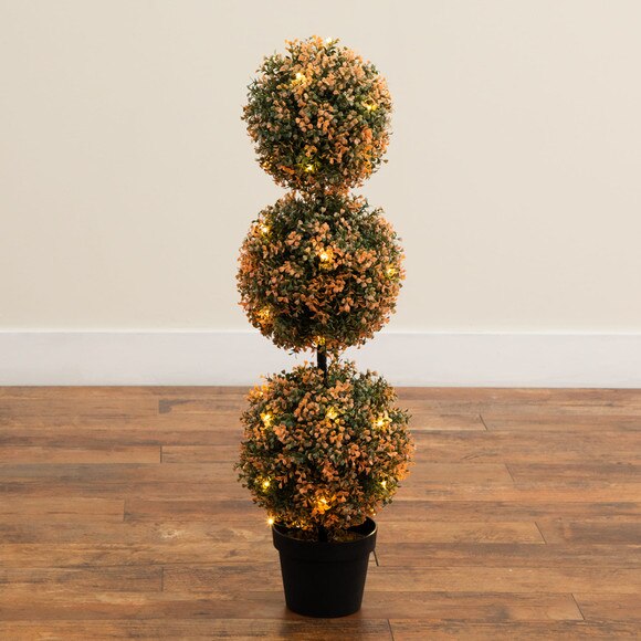 3-ft UV Resistant Autumn Triple Ball Boxwood Artificial Fall Topiary Tree with 30 Warm White LED Lights Indoor/Outdoor - SKU #T5322 - 8