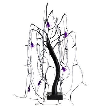 2-ft Pre-Lit Halloween Artificial Black Spooky Spider Willow Tree with 60 Orange Purple LED Lights - SKU #T5352